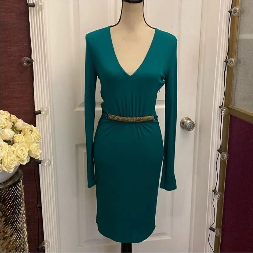 Roberto Cavalli Elegant Teal Long-Sleeve Dress, US4